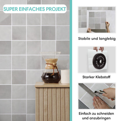 Selbstklebende Wandfliesen Grau Quadratisch– Extra Dick