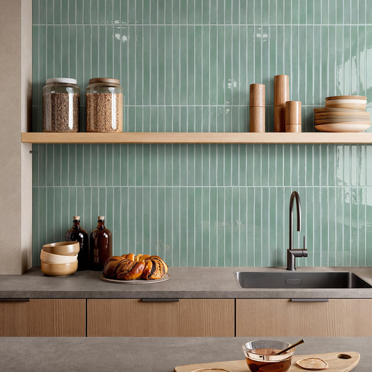 Selbstklebende Wandfliesen Hellgrün Stabmosaik