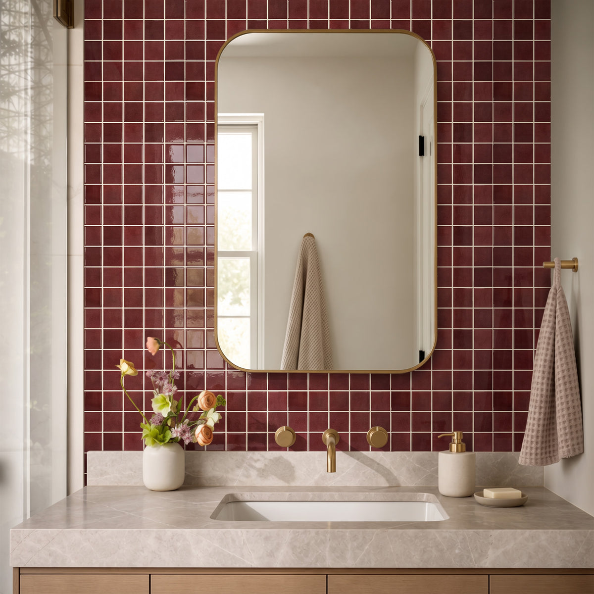 Selbstklebende Wandfliesen Quadratisch Rot – Extra Dickes Design