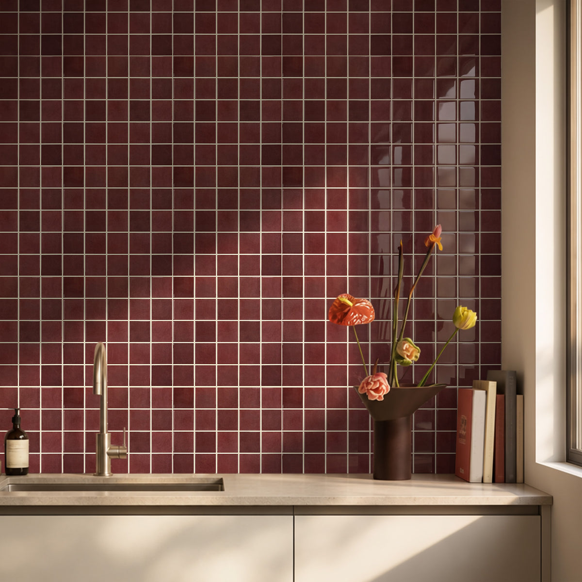 Selbstklebende Wandfliesen Quadratisch Rot – Extra Dickes Design