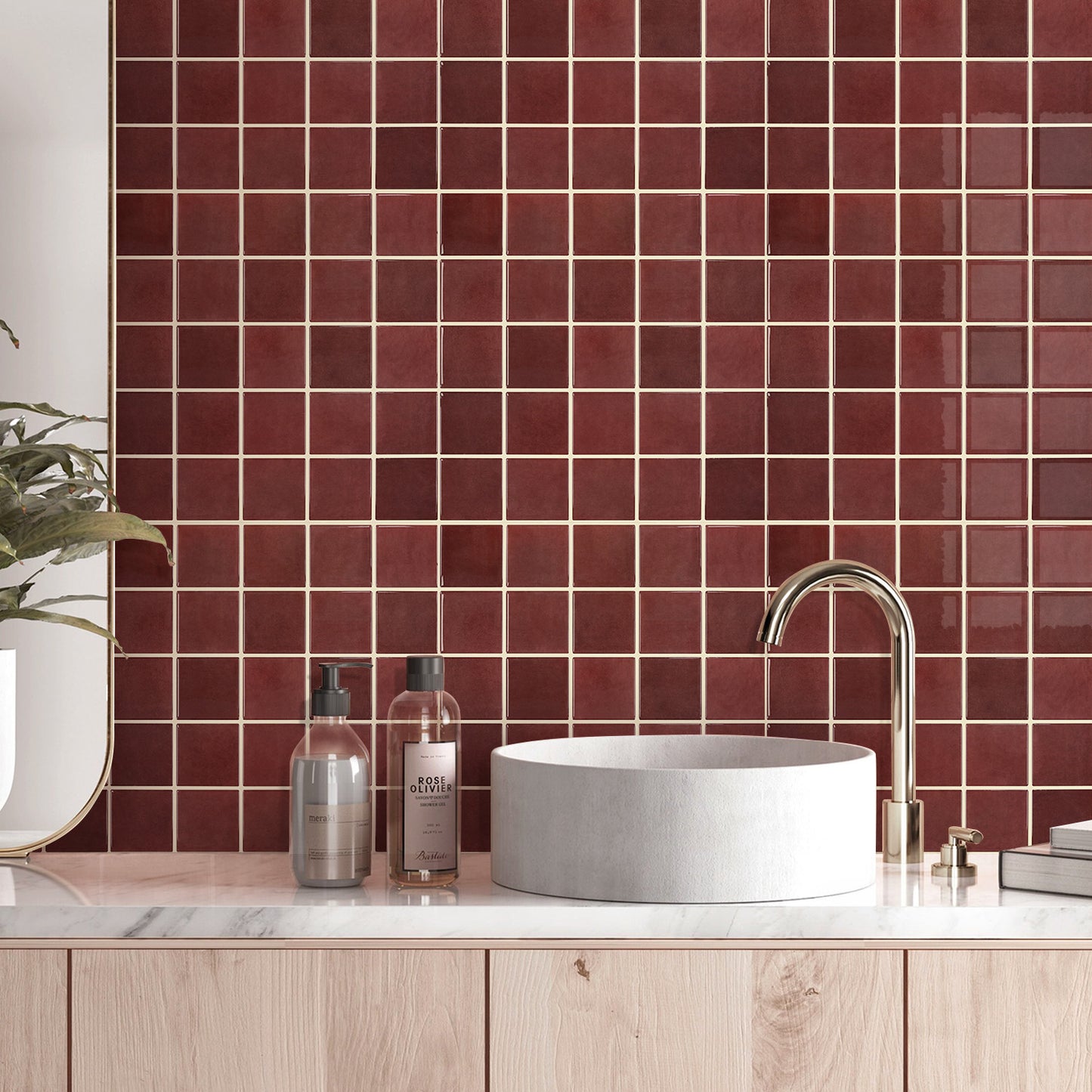 Selbstklebende Wandfliesen Quadratisch Rot – Extra Dickes Design