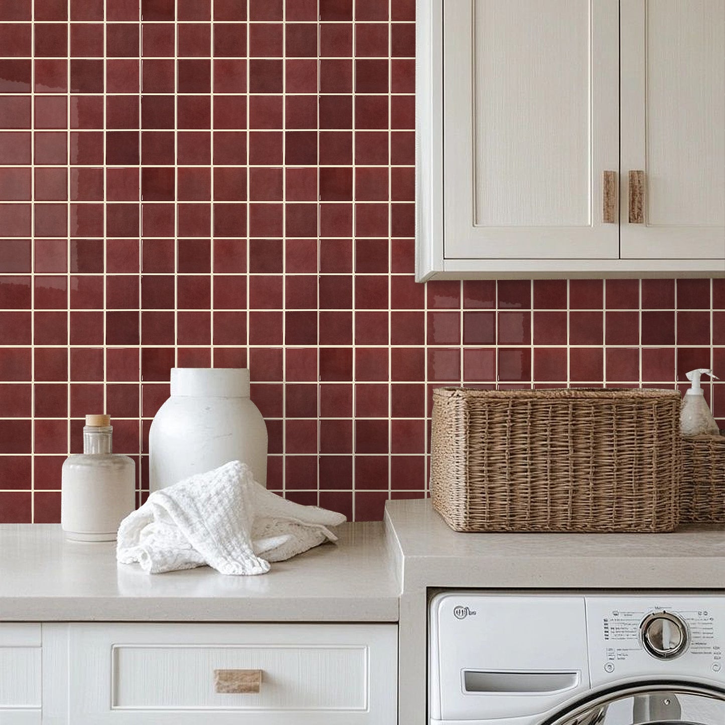 Selbstklebende Wandfliesen Quadratisch Rot – Extra Dickes Design