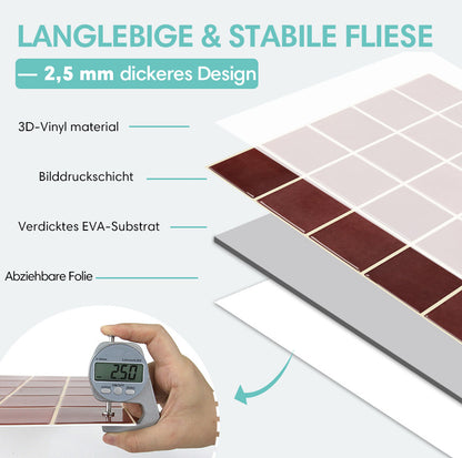 Selbstklebende Wandfliesen Quadratisch Rot – Extra Dickes Design