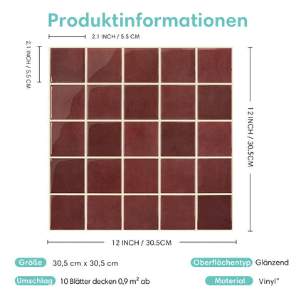 Selbstklebende Wandfliesen Quadratisch Rot – Extra Dickes Design