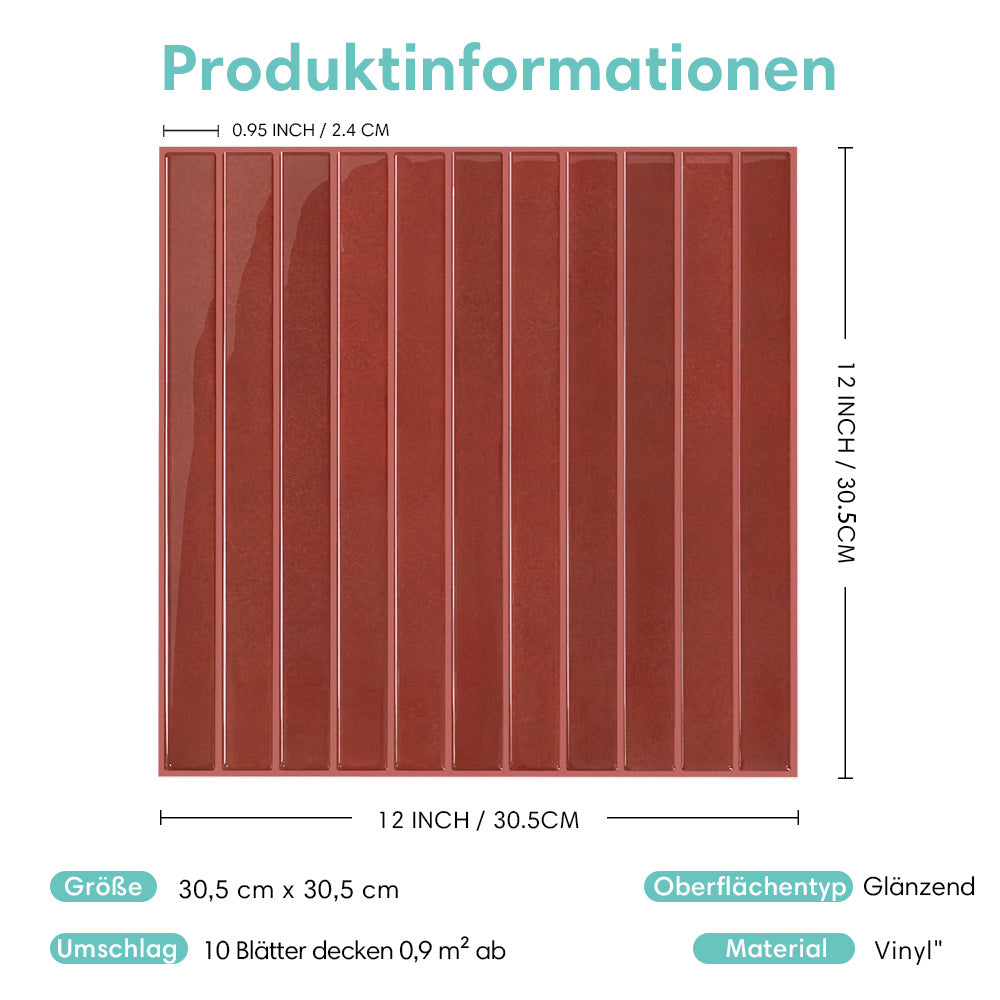 Selbstklebende Wandfliesen Rot Stabmosaik