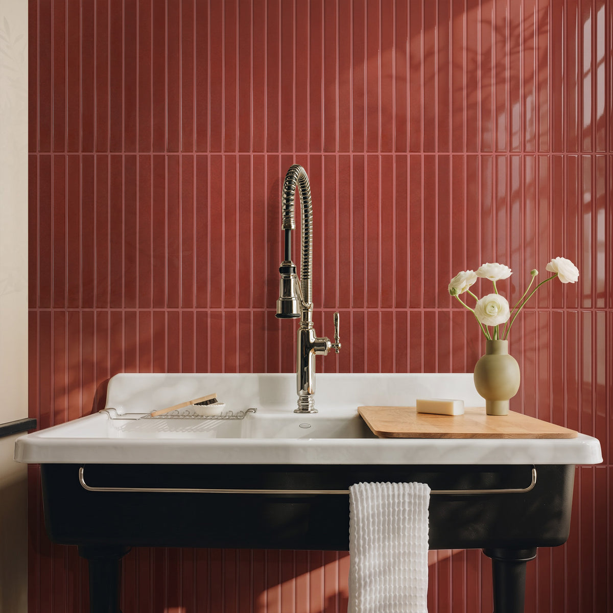 Selbstklebende Wandfliesen Rot Stabmosaik