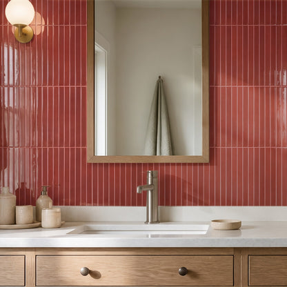 Selbstklebende Wandfliesen Rot Stabmosaik