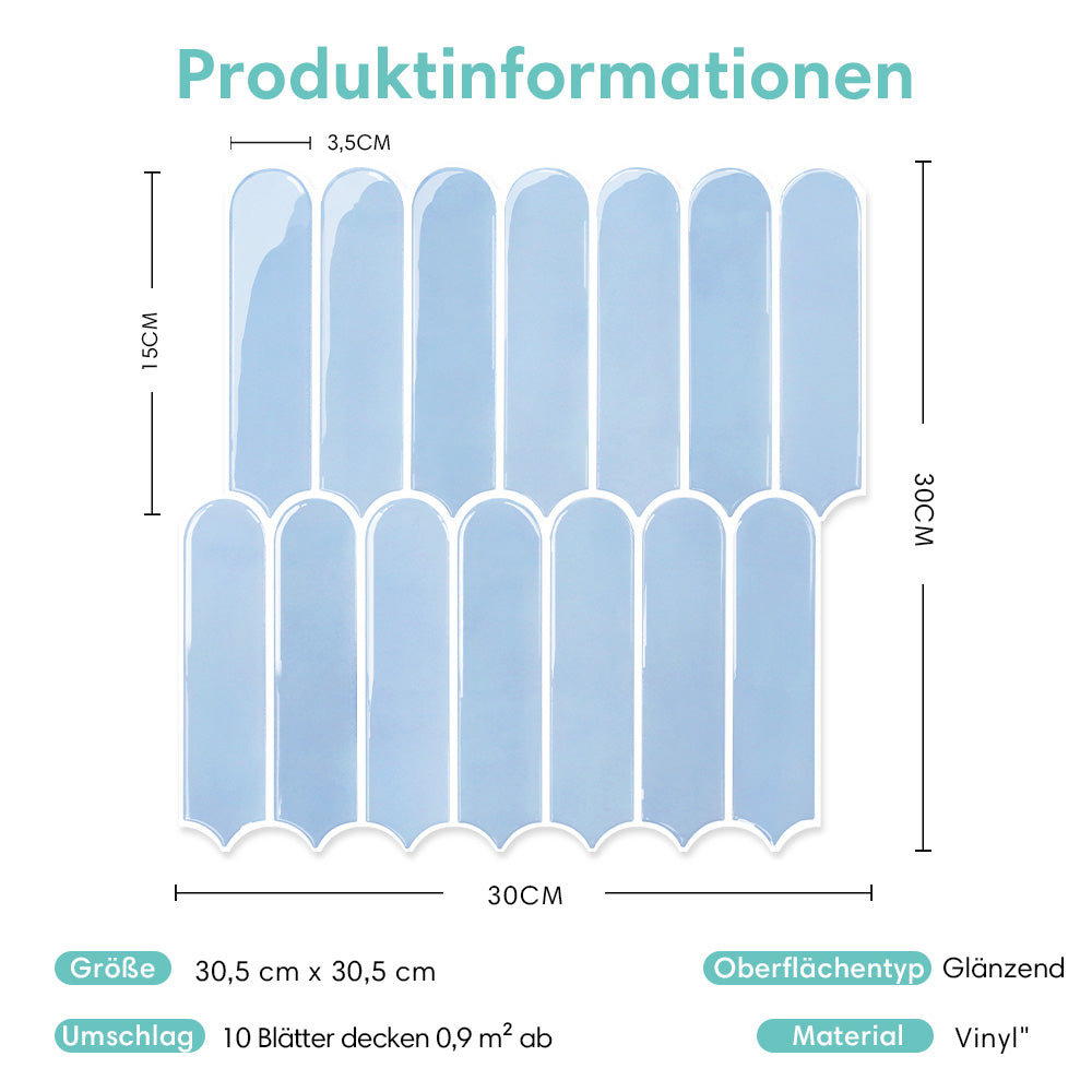 Selbstklebende Wandfliesen in Aqua-Blau – Fischschuppenmuster und Extra Dick