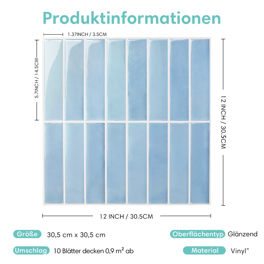 Selbstklebende Wandfliesen in Aqua Blau – Lineares Design für Küchenrückwände