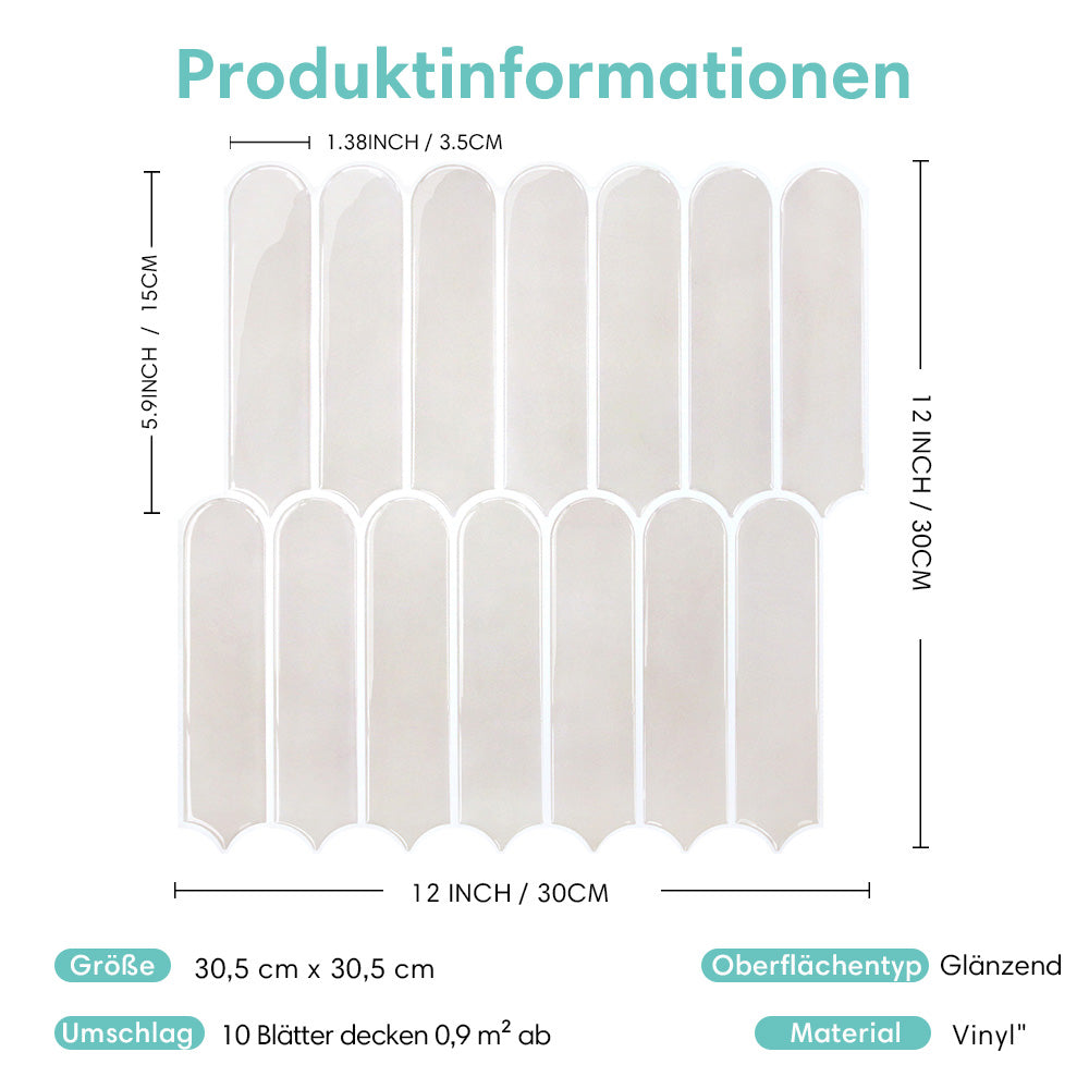 Selbstklebende Wandfliesen in Cream im Fischschuppen-Design – Dickere Ausführung für Küchenrückwände