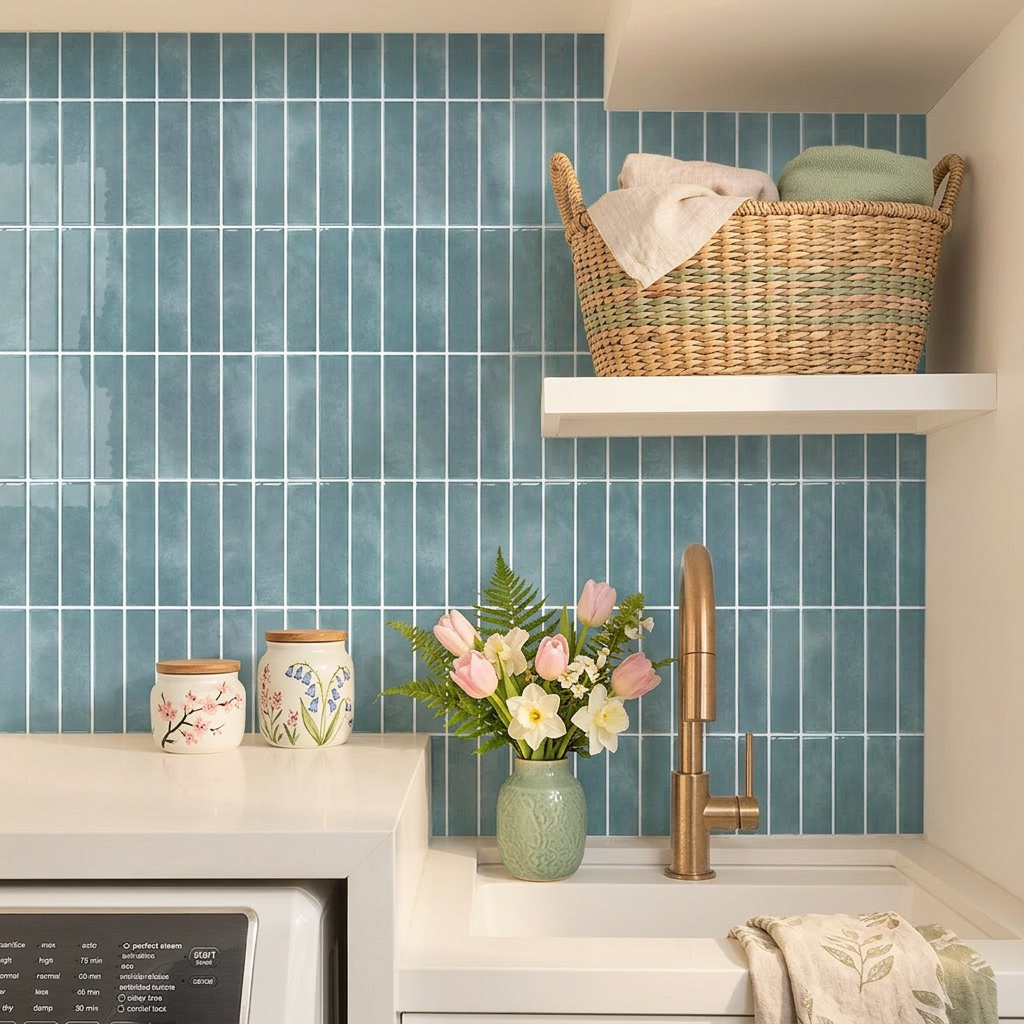 Selbstklebende Wandfliesen in Ocean Mist mit Linear