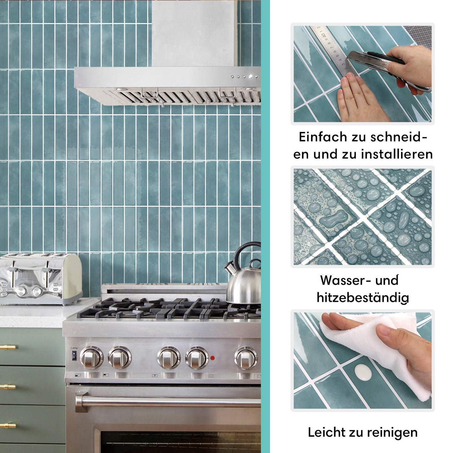 Selbstklebende Wandfliesen in Ocean Mist mit Linear