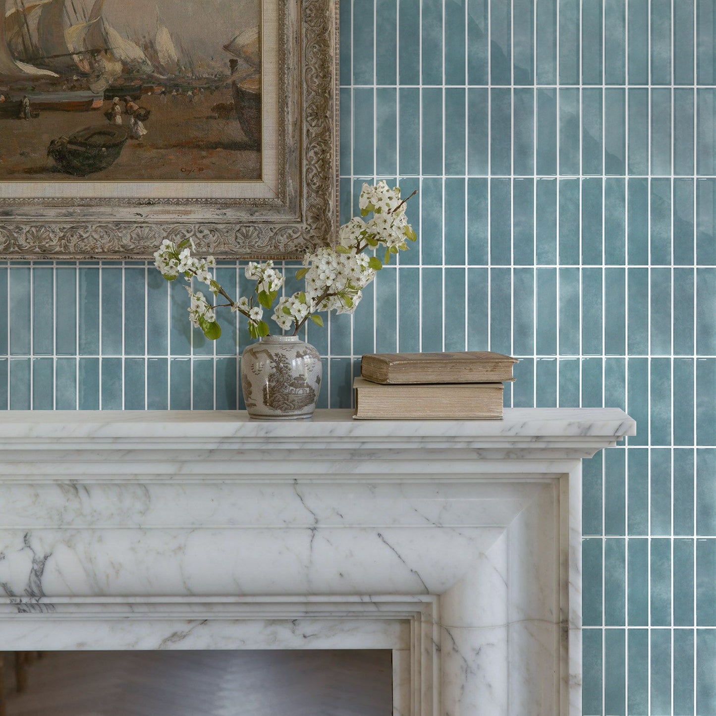 Selbstklebende Wandfliesen in Ocean Mist mit Linear