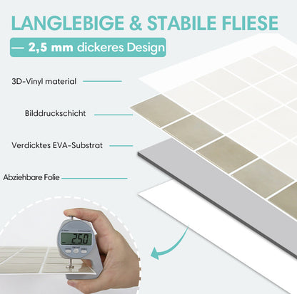 Wandfliesen Selbstklebend Quadratisch Greige – Extra Dickes Design
