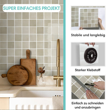 Wandfliesen Selbstklebend Quadratisch Greige – Extra Dickes Design