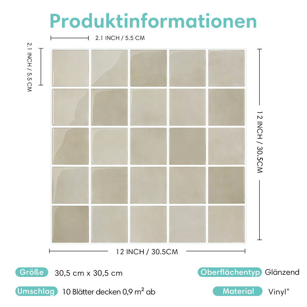 Wandfliesen Selbstklebend Quadratisch Greige – Extra Dickes Design