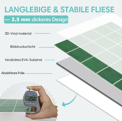 Wandfliesen Selbstklebend Quadratisch Grün – Extra Dickes Design