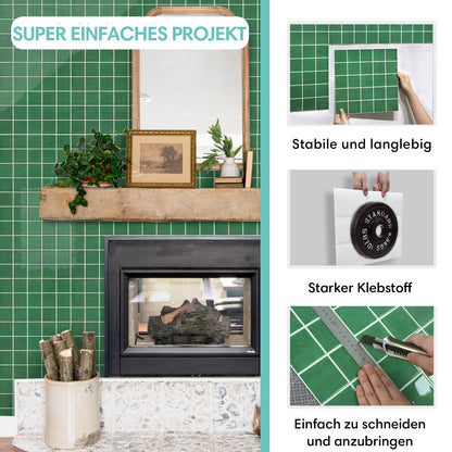 Wandfliesen Selbstklebend Quadratisch Grün – Extra Dickes Design