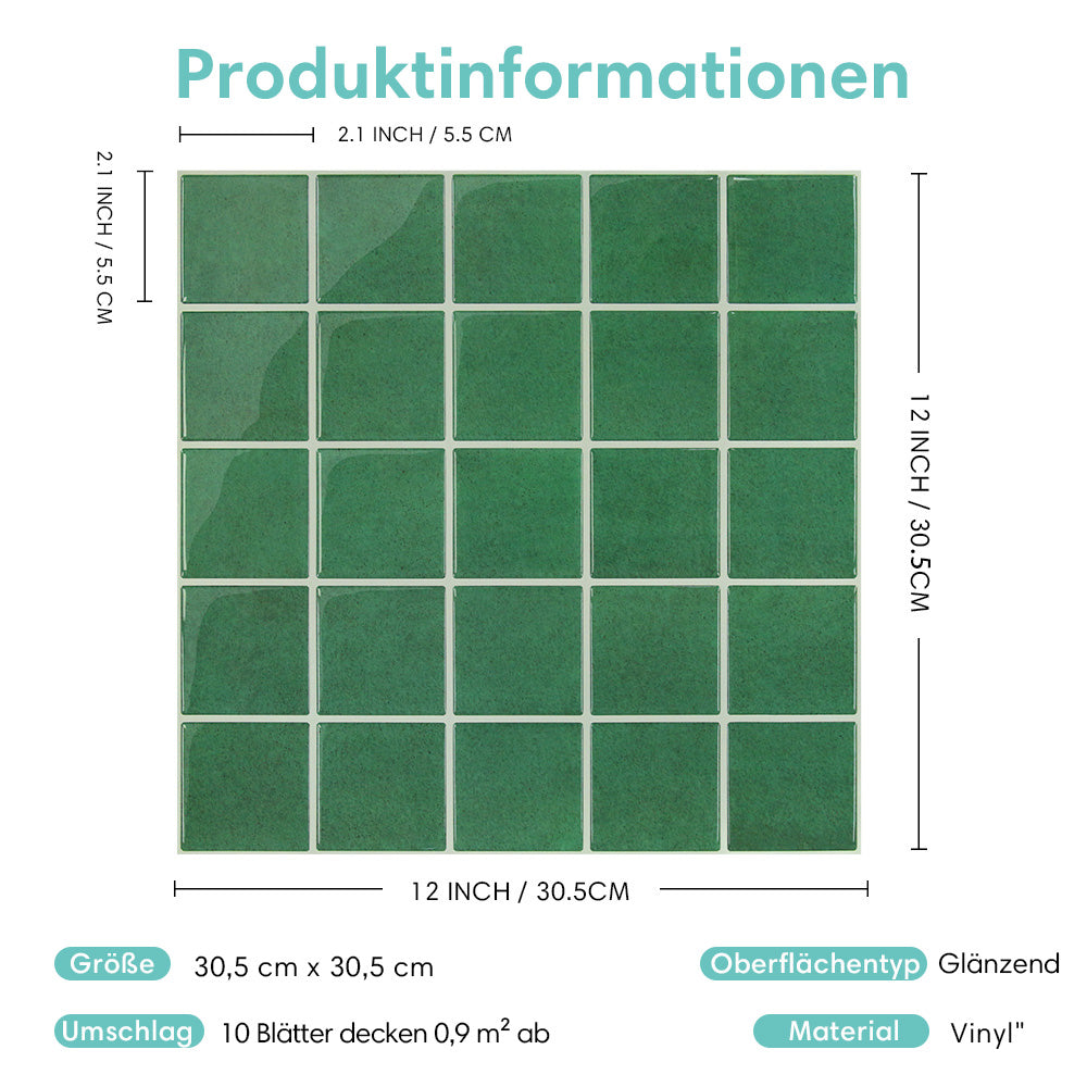 Wandfliesen Selbstklebend Quadratisch Grün – Extra Dickes Design