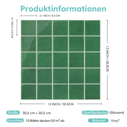 Wandfliesen Selbstklebend Quadratisch Grün – Extra Dickes Design